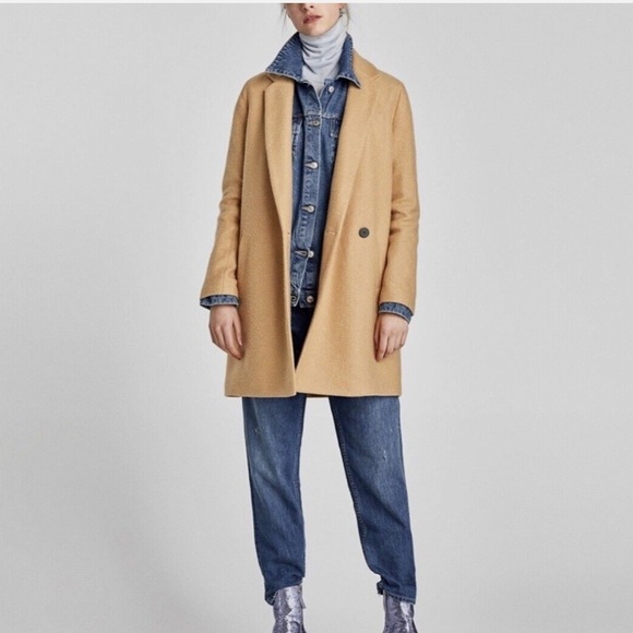 Zara Cotton Blend Double Breasted Camel Trench Coat Sz Medium Soft Single Button - Picture 14 of 16
